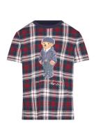 Polo Bear Plaid Cotton Jersey Tee Tops T-Kortærmet Skjorte Navy Ralph Lauren Kids