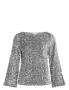 Vifaith Boat Neck L/S Sequin Top/Vol Tops Blouses Long-sleeved Silver Vila