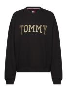 Tjw Nw Bxy Glitter Varsity Crew Tops Sweatshirts & Hoodies Sweatshirts Black Tommy Jeans