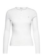 Tjw Slm Button Rib C-Neck Ls Ext Tops T-shirts & Tops Long-sleeved White Tommy Jeans