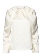 Evie Pleated Neckline Blouse Designers Blouses Long-sleeved Cream Malina