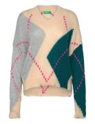 V Neck Sweater L/S Tops Knitwear Jumpers Cream United Colors Of Benetton