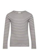 T-Shirt L/S Modal Thin Striped Tops T-shirts Long-sleeved T-Skjorte Grey Petit Piao