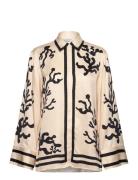 Meya Wide Fit Printed Shirt Designers Shirts Long-sleeved Cream Malina