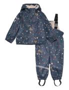 Pu Aop Rain Set Teddy Rec W. Susp104 Outerwear Rainwear Rainwear Sets Navy Mikk-line