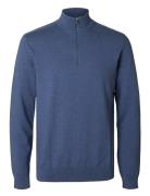 Slhberg Half Zip Cardigan Noos Tops Knitwear Half Zip Jumpers Blue Selected Homme