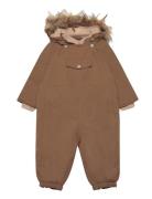 Wisti Fleece Lined Snowsuit Fake Fur. Grs Outerwear Coveralls Snow-ski Coveralls & Sets Brown MINI A TURE