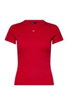 Tjw Slim Essential Rib Ss Ext Tops T-shirts & Tops Short-sleeved Red Tommy Jeans