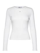 Tjw Slim Pointelle Rib Tee Ls Tops T-shirts & Tops Long-sleeved White Tommy Jeans