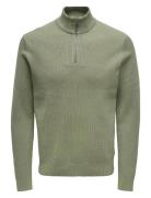 Onsphil Reg 12 Struc Half Zip Knit Noos Tops Knitwear Half Zip Jumpers Green ONLY & SONS