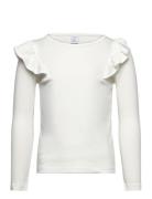 Top L S Frill Detail Pointelle Tops T-shirts Long-sleeved T-Skjorte White Lindex