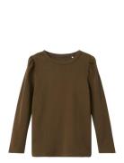 Nmfnigella Ls Slim Top Tops T-shirts Long-sleeved T-Skjorte Brown Name It