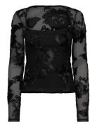 Flower Embroidery Top Tops T-shirts & Tops Long-sleeved Black Gina Tricot