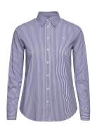 Striped Easy Care Cotton Shirt Tops Shirts Long-sleeved Blue Lauren Ralph Lauren