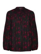 Floral Pleated Georgette Blouse Tops Blouses Long-sleeved Black Lauren Ralph Lauren