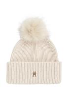 Elevated Chic Beanie W/Pompom Accessories Headwear Beanies Cream Tommy Hilfiger