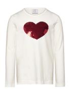 Top Ls Heart Flip Sequins Tops T-shirts Long-sleeved T-Skjorte White Lindex