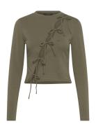 Long Sleeve Tie Top Tops T-shirts & Tops Long-sleeved Khaki Green Monki