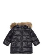 Quilted Coat With Fur-Effect Hood Outerwear Jackets & Coats Winter Jackets Black Mango