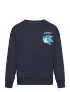 Embossed Sonic Sweatshirt Tops T-shirts Long-sleeved T-Skjorte Navy Mango