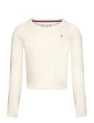 Slub Knit Top Ls Tops T-shirts Long-sleeved T-Skjorte Cream Tommy Hilfiger