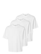 Slhlooseoscar Ss O-Neck Tee 3 Pack Tops T-Kortærmet Skjorte White Selected Homme