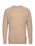 Lambswool Raglan Cable O-Neck Knit Tops Knitwear Round Necks Beige Lindbergh