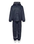 Pu Rain Set W. Fleece/Susp. 104 Rec Outerwear Rainwear Rainwear Sets Navy Mikk-line