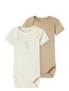 Nbnbody 3P Ss Jet Stream Giraffe Noos Bodies Short-sleeved Beige Name It