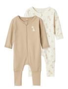 Nbnnightsuit 2P Zip Ff Jet Giraffe Noos Bodies Long-sleeved Beige Name It