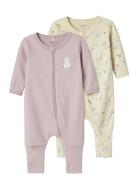 Nbfnightsuit 2P Zip Ff Sand Rabbit Noos Pyjamas Sie Jumpsuit Pink Name It