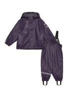 Pu Rain Set W. Fleece/Susp. 104 Rec Outerwear Rainwear Rainwear Sets Purple Mikk-line