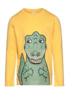 Top Ls Dino 3D Front Tops T-shirts Long-sleeved T-Skjorte Yellow Lindex