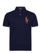 Classic Fit Leather-Pony Mesh Polo Shirt Tops Polos Short-sleeved Navy Polo Ralph Lauren