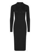 Rib-Knit Cotton-Blend Polo Dress Knælang Kjole Black Lauren Ralph Lauren