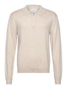 Ecovero L/S Zip Polo Tops Knitwear Long Sleeve Knitted Polos Cream Lindbergh