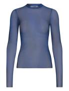 Mesh Print Long Sleeve Top Tops T-shirts & Tops Long-sleeved Blue Weekday