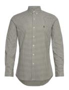 Slim Fit Gingham Stretch Poplin Shirt Tops Shirts Casual Khaki Green Polo Ralph Lauren