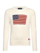 The Iconic Flag Sweater Tops Knitwear Pullovers Cream Ralph Lauren Kids