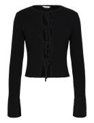 Emelie Knitted Bow Cardigan Tops Knitwear Cardigans Black Bubbleroom