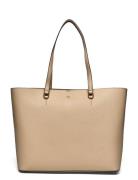 Crosshatch Leather Large Karly Tote Shopper Taske Beige Lauren Ralph Lauren