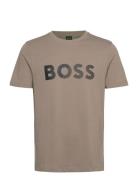 Tee Tape Logo Sport Men Men Sports Clothes Sport Tops Sport T-Skjorte Beige BOSS