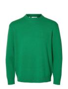 Slhreuben Ls Knit Relaxed Crew Neck Tops Knitwear Round Necks Green Selected Homme