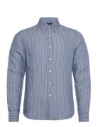Classic Hemp Striped Shirt Tops Shirts Linen Shirts Blue Lexington Clothing