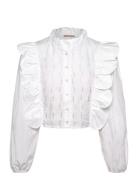 Blouse With Scallops And Embroideri Tops Blouses Long-sleeved White Stella Nova