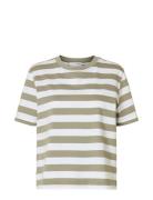 Slfessential Ss Striped Boxy Tee Noos Tops T-shirts & Tops Short-sleeved Khaki Green Selected Femme