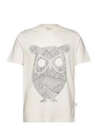 Regular Single Jersey Mountain Owl Tops T-Kortærmet Skjorte Cream Knowledge Cotton Apparel