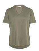 Fqyr-Ss-Bl Tops Blouses Short-sleeved Khaki Green FREE/QUENT