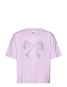 Top With Rhinest S Bow Tops T-Kortærmet Skjorte Purple Lindex