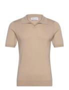 Man Fine Knit Open Collar T-Shirt Designers Knitwear Short Sleeve Knitted Polos Beige Davida Cashmere